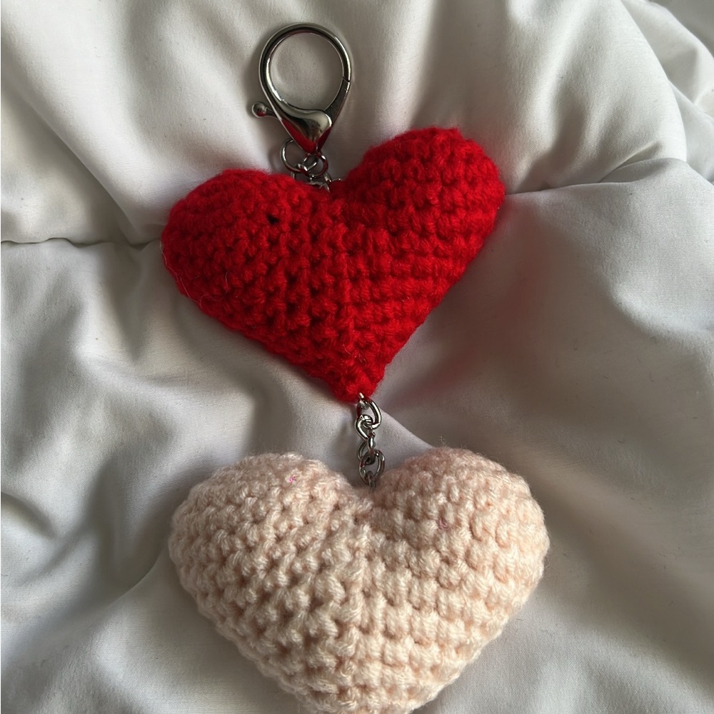 Handmade Heart Shaped Crochet Keychain Bag Charm - Picture 5 of 7